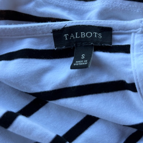 Talbots Black and White Geometric Stripe Tee - Picture 4 of 7